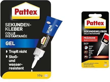 Pattex Sekundenkleber Ultra Gel & Präzision Bundle, extra stark, flexibel, stoß- & wasserresistent, 10g Gel + 5g Flasche, klar, für Kunststoff, Gummi, Holz, Keramik