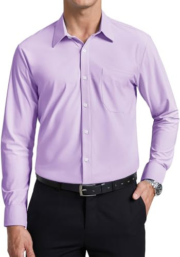 Enlision Mens Shirts Long Sleeve Lilac Stretch Non Iron Shirt for Men Business Wedding Formal Regular Fit Button Down, L