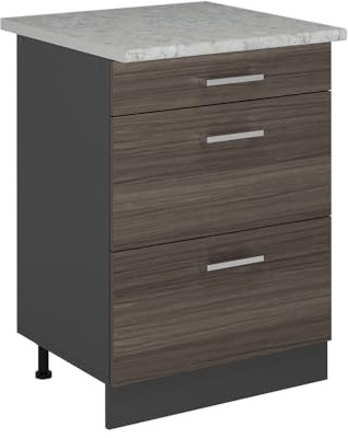 Vicco Mueble bajo de Cocina R-Line, Gris Noble, 60 cm con cajones, mármol Ap