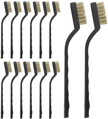 12 Pcs Mini Wire Brushes, Plastic Handles Brass Wire Brush for Cleaning Rust, Metal Work Pieces, Welding Slag and Rust, Greasy Dirt