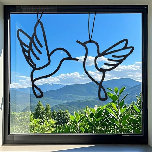 Lineart Vögelset zum Aufhängen Türkranz Deko ganzjährige Fensterdeko hängend Fensterhänger Fensterschmuck Frühling Wohnzimmer Schlafzimmer Garten Balkon Wanddeko