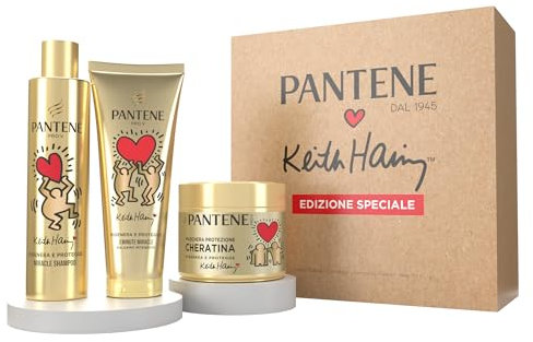 Pantene X Keith Haring Edizione Speciale Shampoo, Balsamo E Maschera Kit Regalo Protezione Cheratina Per Capelli Secchi E Danneggiati: Shampoo 250ml, Balsamo 220 ml, Maschera 300ml