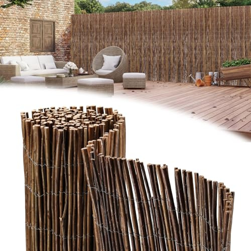 Peviasot Weidenmatte 90 x 300 cm, Ø6-13mm, Natürlicher Sichtschutz für Garten, Balkon und Terrasse, Wind- & Sonnenschutz, Balkonzaun, Flexible Montage, Braun