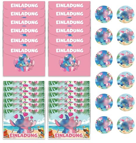 GWAWG 12 Pcs Children's Invitation Cards Children's Birthday Boy Girl with Envelope German Cartoon Party Invitations for Children Birthdays Themed Party