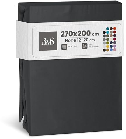 Bettwaesche-mit-Stil Familienbett Spannbettlaken Mako Satin Spannlaken Spannbetttuch (270x200 cm, Matraztenhöhe 12-20 cm, Anthrazit)
