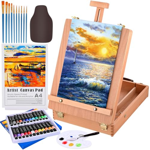 Cavalletto Pittura da Tavolo, 49PZ Kit Pittura per Professionisti Hobbisti