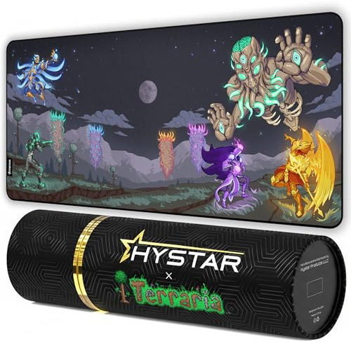 Hystar x Terraria - Alfombrilla de mouse extendida para juegos | XXL 36 x 16 pulgadas | 5 mm de grosor, superficie impermeable, tela de poliéster suave y base de goma natural (Moon Lord)