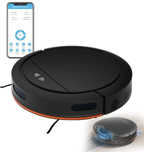 Buusace Robot Aspirador Escoba 4000Pa con mopa, navegación giroscopio, conexión Wi-FI, 4 modos de limpieza, ultra plano para casa, suelo duro, parquet, moqueta (Negro)
