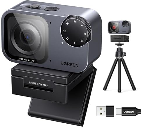 UGREEN FineCam Pro 4K Webcam 30FPS 1/2 Sensore Controllo Gestuale AI Mirino Automatico Antirumore AI 7 Filtri 2 Microfoni PDAF Autofocus per Windows macOS Linux Streaming Teams YouTube Skype Zoom