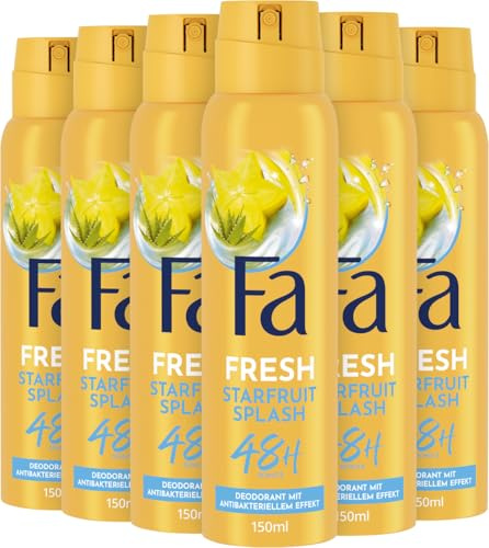 Fa Deospray Women Starfruit – Feel Refreshed 6x 150 ml (900 ml) | Damen Deo Spray mit exotischem Sternfrucht-Duft | 48h Frische & zuverlässiger Schutz | Vorteilspack