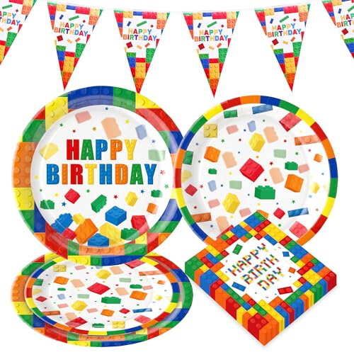 mattoncini stoviglie festa stoviglie carta piatti compleanno tovaglioli | roaring good time mattoncini stoviglie festa stoviglie carta piatti compleanno tovaglioli mattoncini striscione per accessori