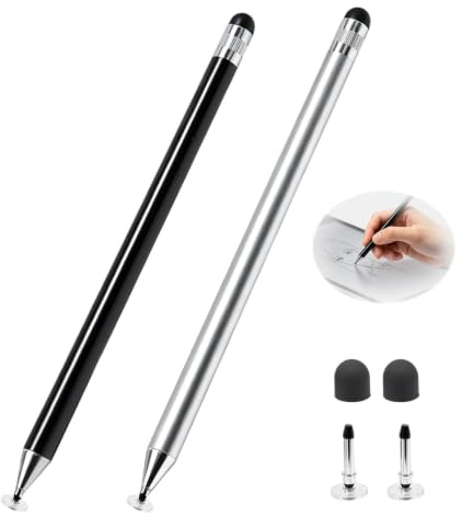 Stylet Tablette Tactile Universel 2 en 1 Stylo Haute Précision pour Dessin et Écriture Fluide avec Embout Disque Transparent Compatible avec iPad Pro/Air/Mini iPhone Samsung Xiaomi Android