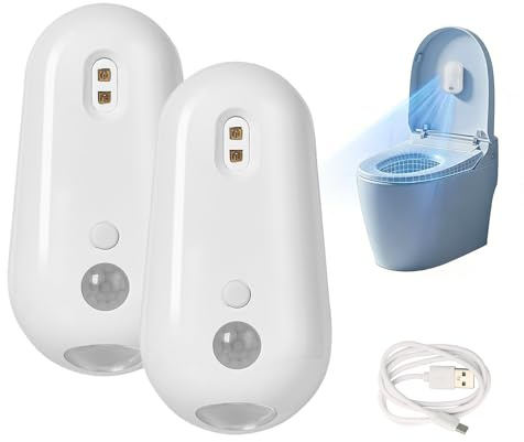 RUTYAUB UV-C Toiletten-Desinfektionslicht mit Bewegungssensor Nachtlicht – Selbstreinigend, Wiederaufladbar, Antibakteriell, Hygienisch für Badezimmer und Gäste-WC (2pcs)
