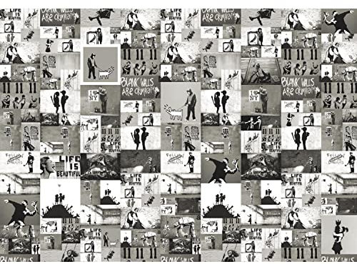 Runa Art Fototapete Banksy Collage Modern Vlies Wohnzimmer Schlafzimmer - Made in Germany - 308 x 220 cm Schwarz Weiss 9084010c