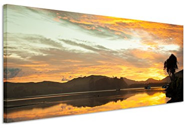 Paul Sinus Art Panoramabild 150x50cm Landschaftsfotografie – Waikawa Bay bei Sonnenaufgang, Neuseeland auf Leinwand exklusives Wandbild moderne Fotografie für ihre Wand in vielen Größen