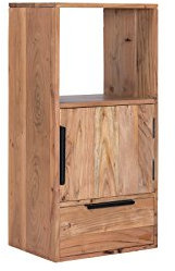 Woodkings Wandregal Auckland I Hängeschrank massiv Holz Akazie I Wandschrank für Wohnzimmer 1Tür/1Schub/1Fach, Hängeregal, passend zum TV Lowboard
