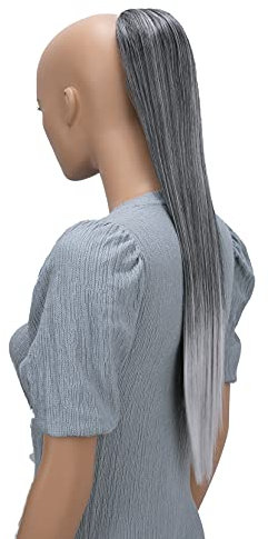 CAISHA 65cm Haarteil Mit Kordelverschluss Langhaar Zopf Pferdeschwanz Haarverlängerung Glatt Grau Mix PH613