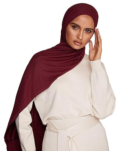 Voile Chic Jersey Kopftuch Damen Hijab - Premium Hijab Kopftuch aus Stretchstoff – Islamische Kopfbedeckung, Schals & Tücher für Damen (Burgunderrot, Einheitsgröße)