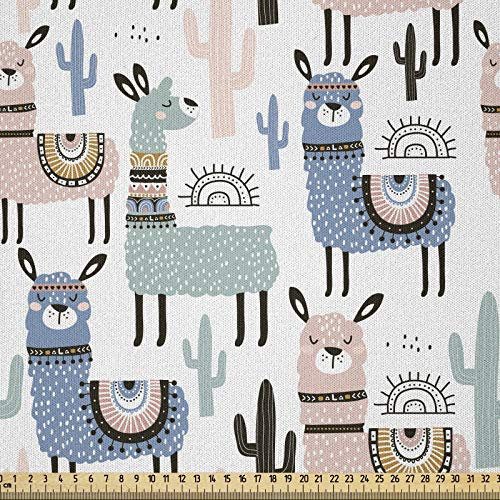 ABAKUHAUS Lama Stoff als Meterware, Kinder-Cartoon-Entwurf, Microfaser Multi Zweck Dekostoff für Kunsthandwerke, 3M (230x300cm), Seafoam Rosa