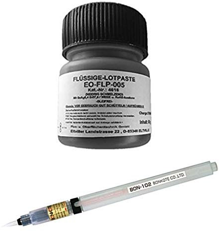 EO-SMD Profi-Set 009 (EO-FLP-005, flüssige No Clean Lotpaste (Schmelzpunkt: 138° C), Pinselflasche, 50 g, SnAgBi57,6 (T4) + EO-Flux-Pen, 6 ml Inhalt HR/D-110 (No-Clean Flussmittel mit 5,8% Feststoff)