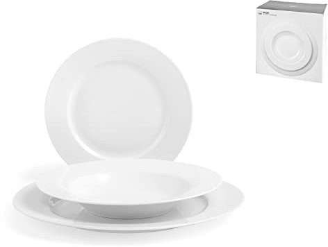 H&H Malibu' Servizio Tavola 18 Pezzi, Ala, New Bone China, Bianco