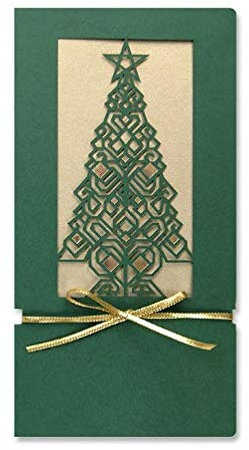 10 Stück, Farbige Weihnachtskarten, 100 x 200 mm, 300 g/qm Offset, Grün (Tannenbaum-Motiv), Blanke Briefhüllen