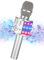 Ankuka - Micrófono inalámbrico de mano, para karaoke, con altavoz portátil, reproductor de KTV para Android/iOS, función de grabación, luces LED de baile, plateado