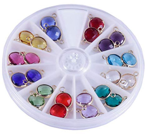 EXCEART Glas Geburtsstein- Charms Anhänger 12 Farben Sternzeichen Kristall Edelstein Charme Perlen für DIY Handwerk Halskette Armband Schmuckherstellung 24 Stück