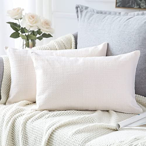 Artscope 2er Set Kissenbezug Einfarbig Wurfkissenbezug, Leinen Kissenbezüge Moderne Dekokissen Kissenhülle Set Kissen Fall für Sofa Auto Schlafzimmer Zuhause Dekor 30x50cm Weiß