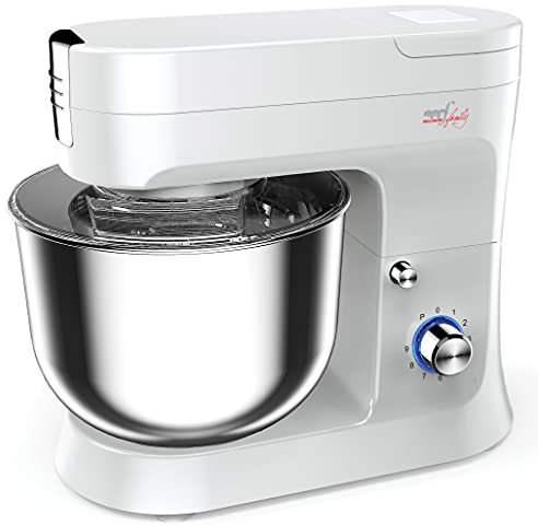 Melchioni Family | MAGDA, Impastatrice planetaria, Ciotola in acciaio capacità 9 litri/3kg, 9 Velocità+Pulse, Coperchio trasparente, Gancio per impastare, Mescolatore, Frusta, Indicatore LED, 1800W