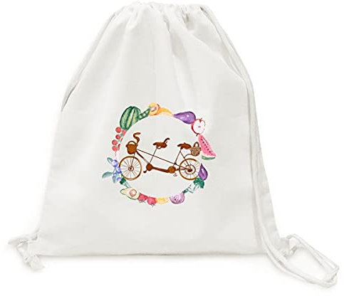 comp Cartoon Dreisitzer Fahrrad Großbritannien Kultur Canvas Stoff Gemüse Obst Falten Cinch Bag