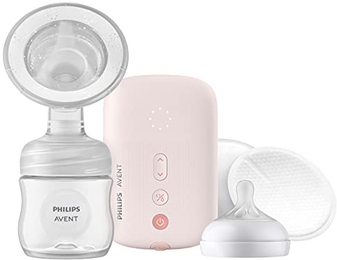 Philips AVENT SCF391/62 Extractor de leche eléctrico único avanzado con tecnología de movimiento natural, rosa claro, botella transparente