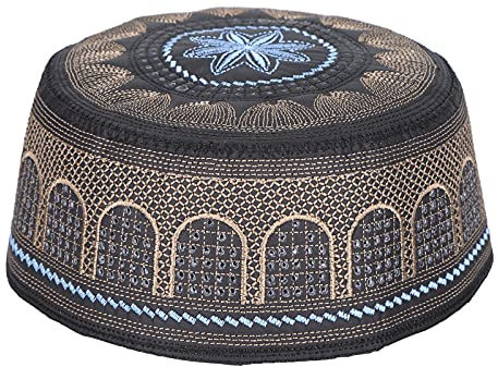 Hapivida Muslimische Gebetsmütze, Exklusive Handgefertigte Islamische Beanie aus Polyester-Baumwolle, Falbar und Atmungsaktiv, Schwarz mit Stickerei, Größe 56, Für Ramadan, Eid und Tägliche Gebete