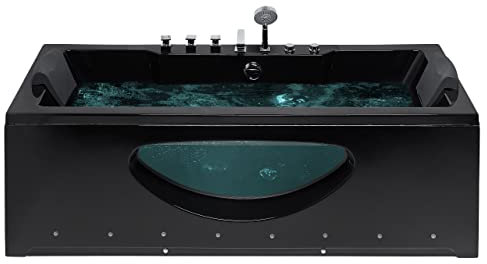 Vasca Idromassaggio Nera Poggiatesta Ecopelle Vetro e LED 170 x 85 cm