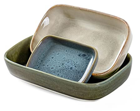 UNICASA Lasagne Auflaufform, Ofenfeste Förmchen Backofenfest, Snackteller aus Keramik, Dessertform für Backofen Mikrowelle Vorhanden - 3er