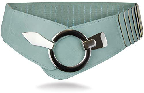 with love, Vanessa & Melissa Elastischer Damen Taillengürtel, ca. 6 cm breiter Hüftgürtel mit silberner Ring-Schließe, Stretchgürtel (75 cm (für Taillenweite 75-90 cm), Türkis)