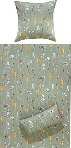 REDBEST Bettwäsche Single-Jersey grün-orange-weiß Größe 1x 135x200 cm + 1x 40x80 cm