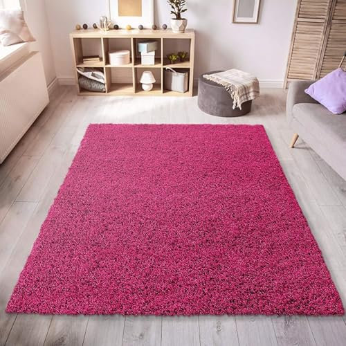 Muratap Teppich Wohnzimmer Modern - Loca Shaggy - Hochflor Teppich Weich und Warm Schmutzabweisend und Pflegeleicht Wohnzimmerteppich - Große: 160x230 cm - Farbe: Hellrosa