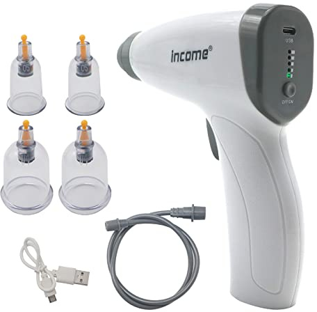 ZILAMPU Juego de terapia de ventosas eléctrica, máquina de terapia de ventosas china portátil con bomba, dispositivo de cuidado de raspado de masaje corporal, 4 ventosas de vacío, kit de masajeador