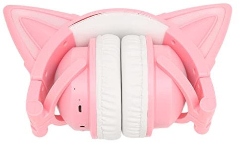 ASHATA RGB Cat Ear Bluetooth Headphone, Wireless Foldable Gaming Headset with Microphone, Cute Children's Earphones for Video Chatting Online Classes(Pink)