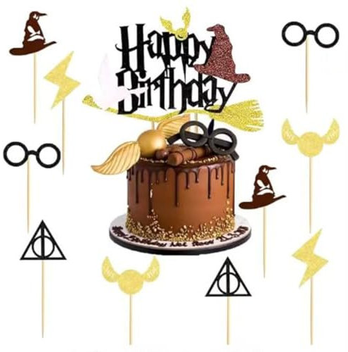 Black Glitter Magier Kuchen Deko Wizard Cake Topper Magic Theme Torten Deko Happy Birthday Tortendeko Geeignet Für Cupcake Dekoration, Geburtstagstorte Dekoration Für Jungen Und Mädchen