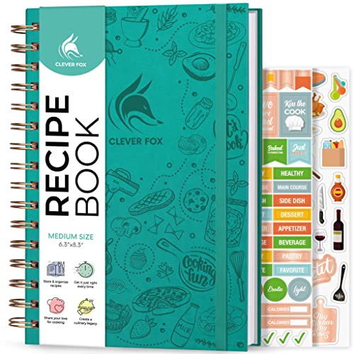 Clever Fox Recipe Book Spiral – Blank Family Cookbook – Empty Cooking Journal – Notebook Organizer to Write In Recipes – Medium (Turquoise)