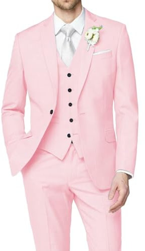 HUUTOE Costume 3 pièces élégant pour mariage, bal de fin d'année, affaires, blazer à un bouton, veste gilet et pantalon, smoking, pour homme, personnalisable, rose clair, XX-Small
