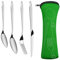 4-Teiliges Besteck-Set Tragbare Bestecktaschen Campingbesteck aus Edelstahl mit Etui Besteckset mit 2 Löffel, Messer, Gabel Outdoor Reisebesteck Set für 1 Person, Reisen Camping Schule Lunch (Grün)