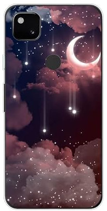 KARTXITAI Hülle Kompatibel mit Google Pixel 4a 4G, Stoßfeste Schutzhülle mit Weiche Silikon Bumper Case Handyhülle Anti-Kratzt Transparent Rückseite - Sterne,Mond,Wolken,Himmel