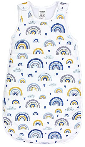 TupTam Schlafsack Baby 2.5 TOG – OEKO-TEX Ganzjahresschlafsack Kinder mit Seitlichem Reißverschluss, Ärmellos, Farbe: Regenbogen/Blau, Größe: 80-86