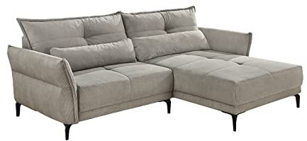 Home4You Ecksofa - Grau - Schwarz - Feincord - Metallfüße - mit Kissen