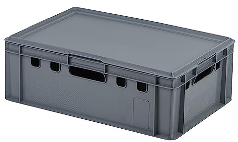 E2 Kiste mit grauem Deckel 600 x 400 x 200 mm Fleischkiste Lagerkiste Metzgerkiste in grau