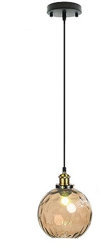 LFsem Klein Pendelleuchte mit 15cm Buntem Wirbelndem Glaskugel-Lampenschirm, Industrielle Vintage E27 Hängelampe für Küche, Esszimmer, Schlafzimmer und Wohnzimmer (Bernstein)