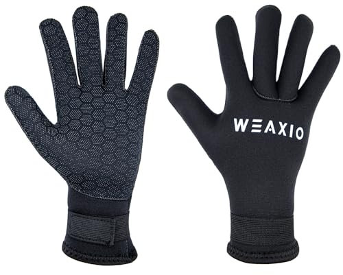 WEAXIO Neoprenhandschuhe Tauchhandschuhe 5mm Männer Frauen, Thermohandschuhe Premium Neopren Winter Handschuhe Schwimmhandschuhe Stretch Anti Rutsch Wasser Winter Handschuhe